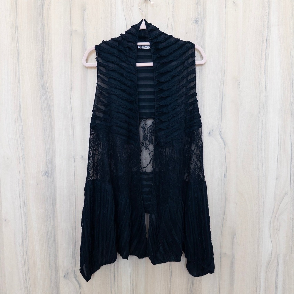 Mod'Land Paris Womens Lace Sheer Vest‎ Size S Black Ruffle Layering Whimsigoth